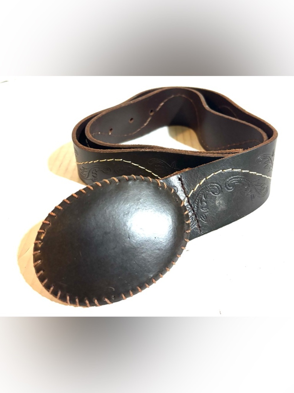 Dark Brown Leather unisex Belt Bag with Embossed Detail size 32